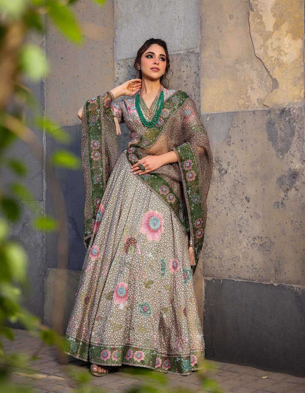 Dark Green Mughal Lehenga Set