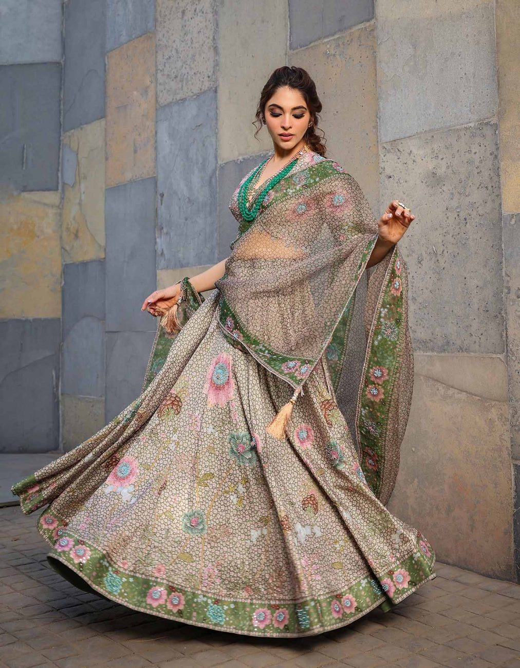 Dark Green Mughal Lehenga Set