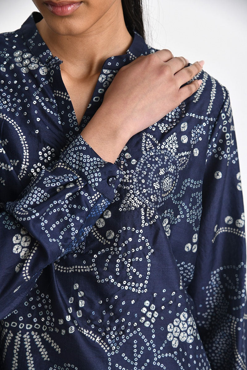 Navy Tenno Printed Top And Pant Set