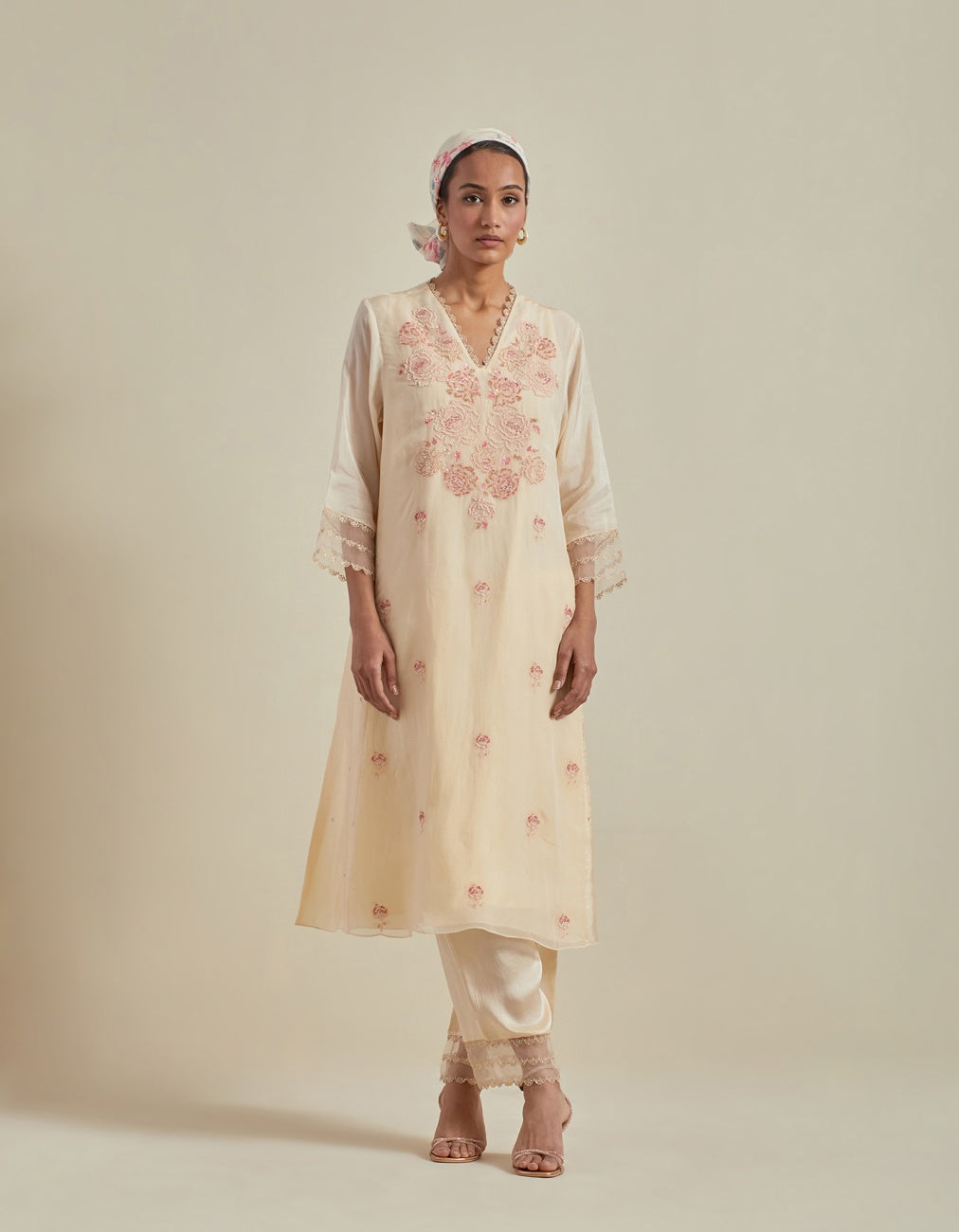 A-Line Kurta Set In Ecru