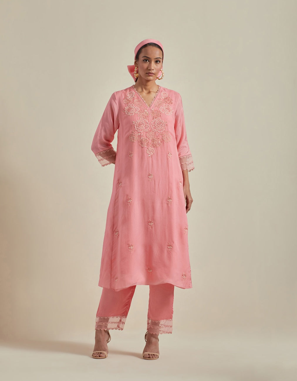 A-Line Kurta Set In Peach