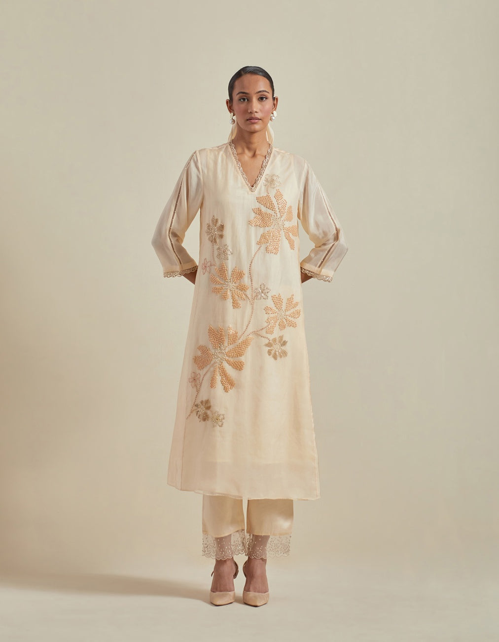 Ecru A-Line Kurta Set