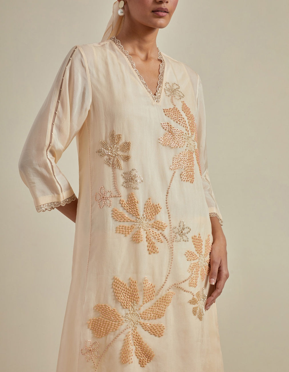 Ecru A-Line Kurta Set