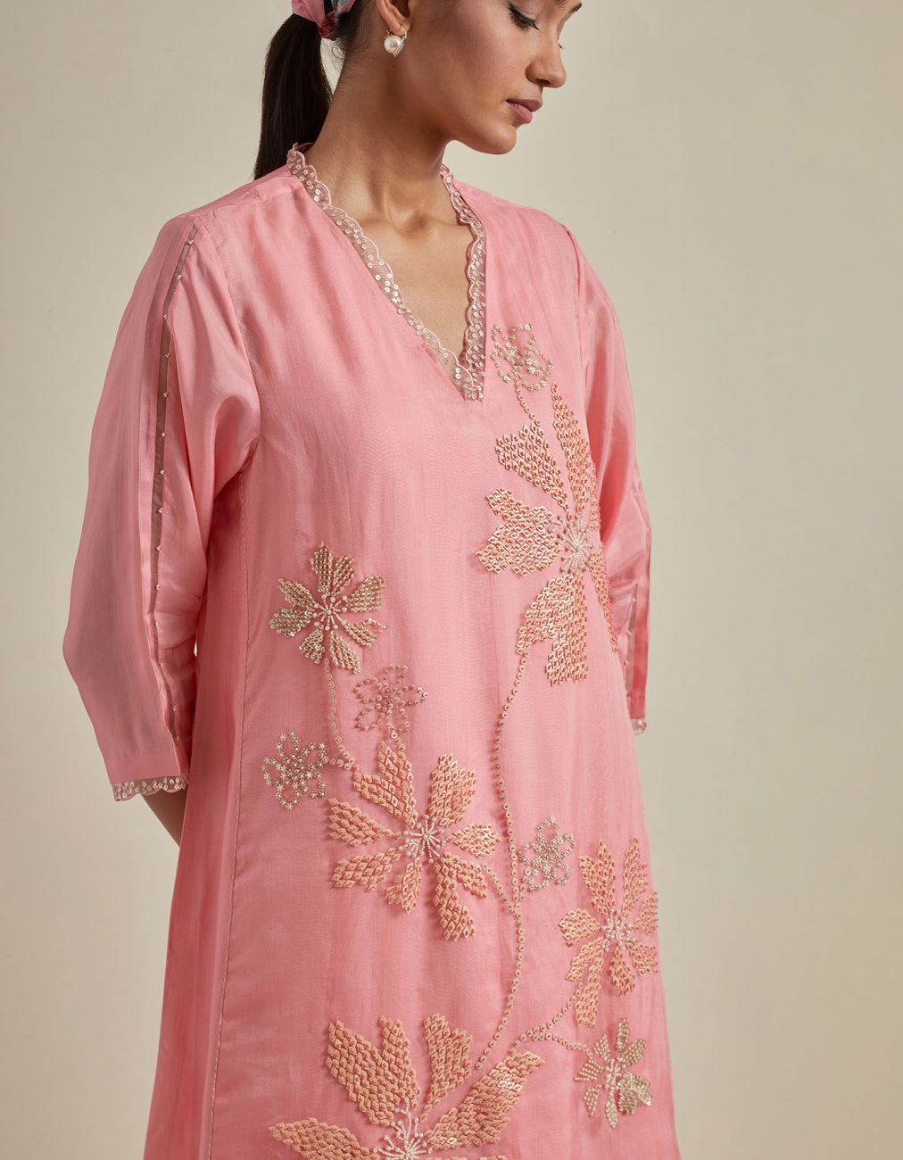 Peach Silk Kurta Set