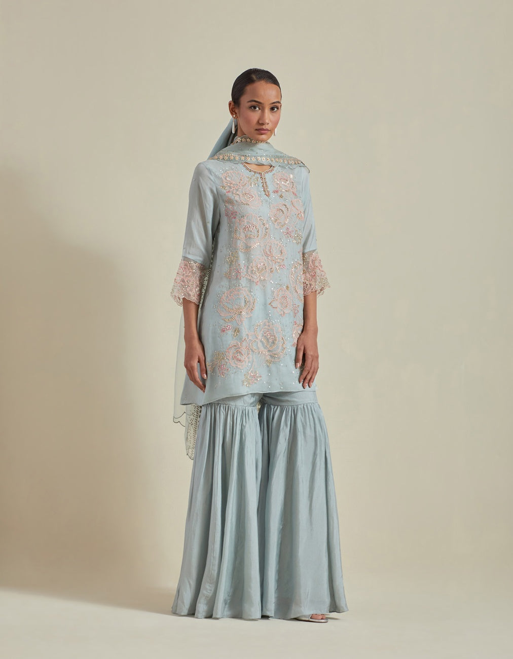 Powder Blue Dupatta In Organza