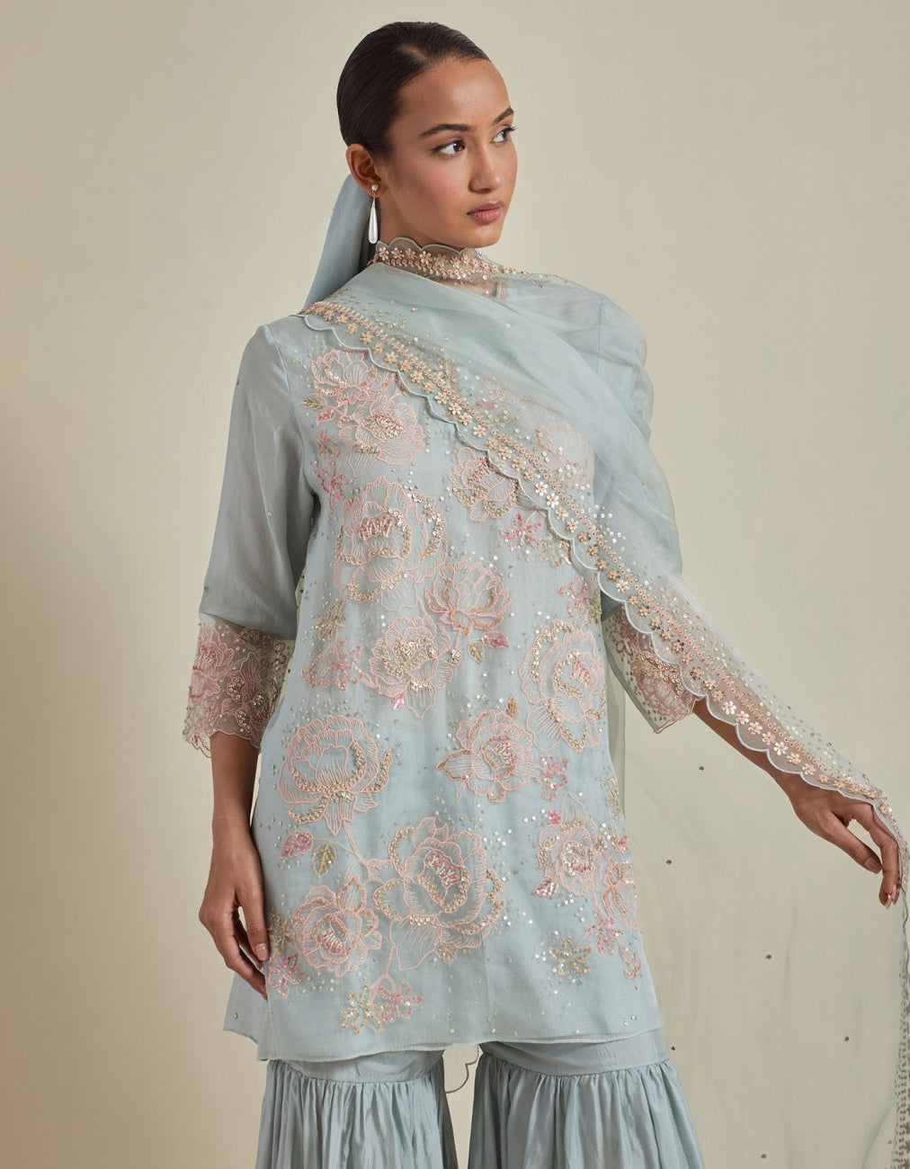 Powder Blue Dupatta In Organza
