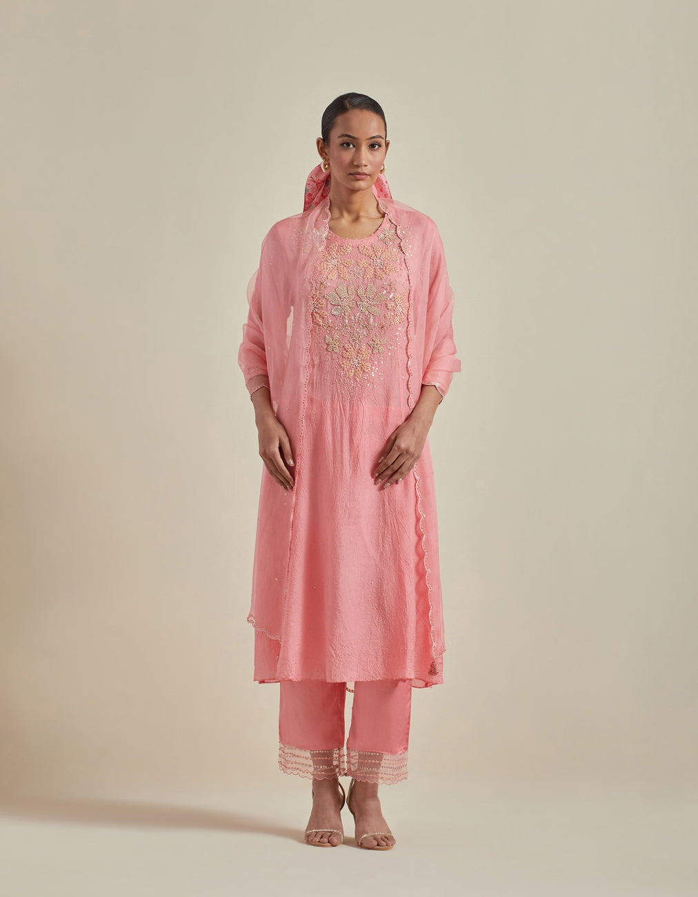 Peach Organza Dupatta