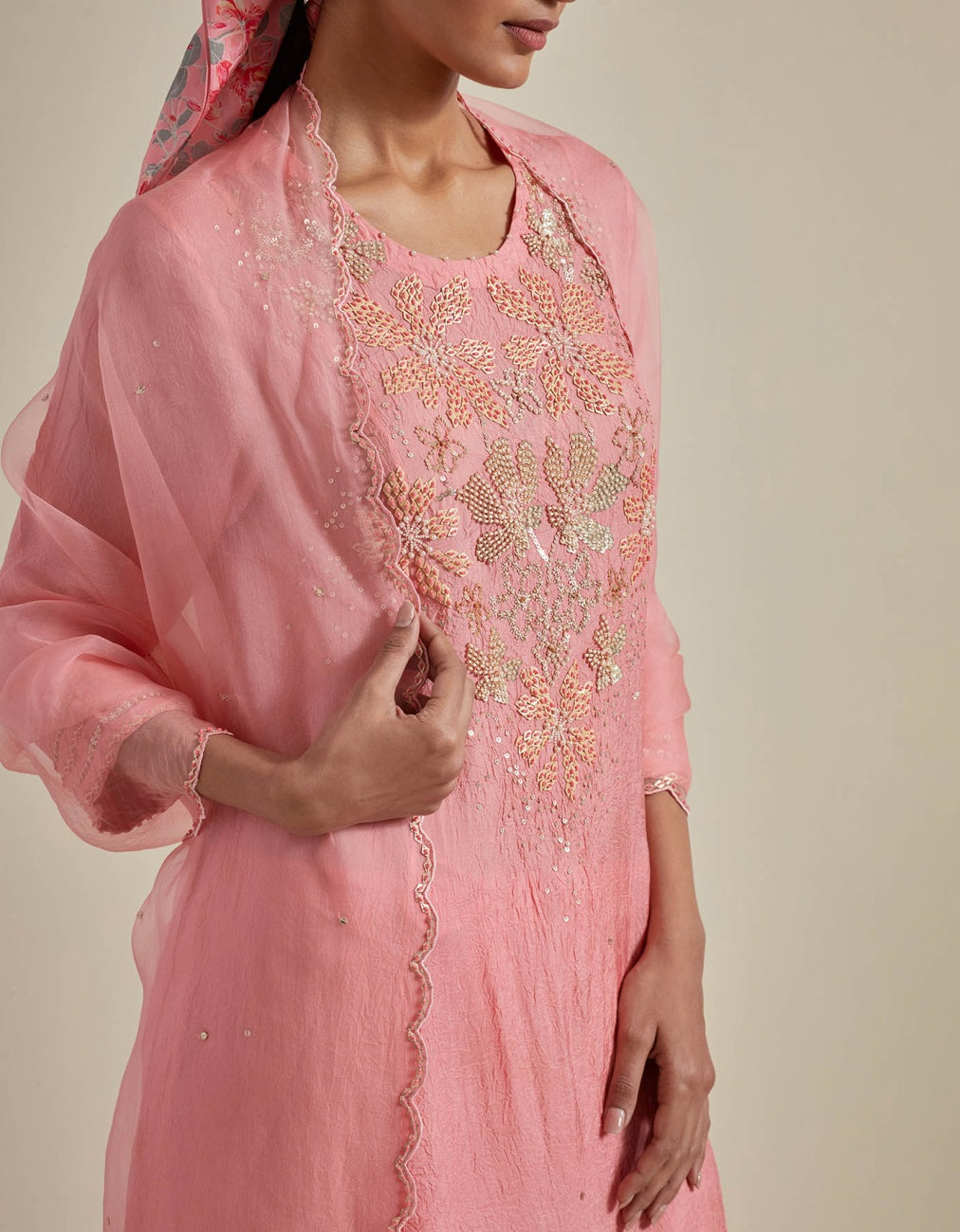 Peach Organza Dupatta