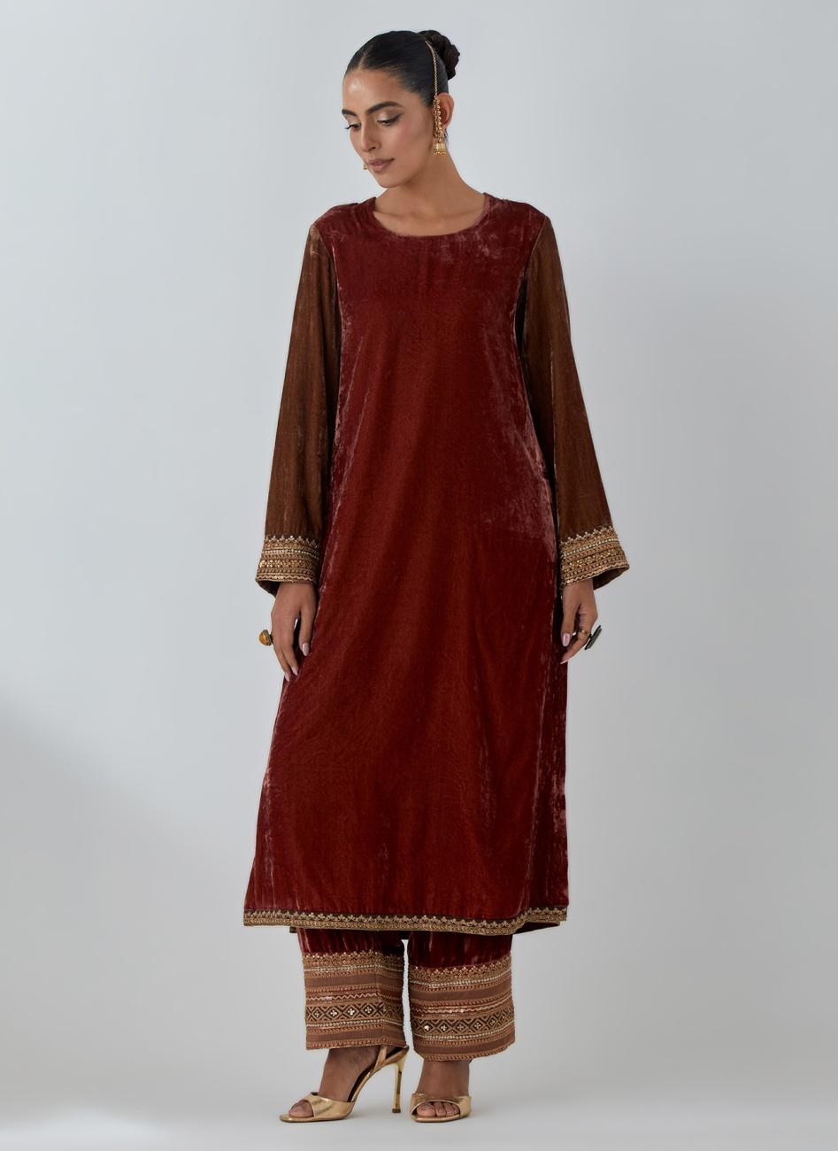 Dark Rust Jacket Kurta Set