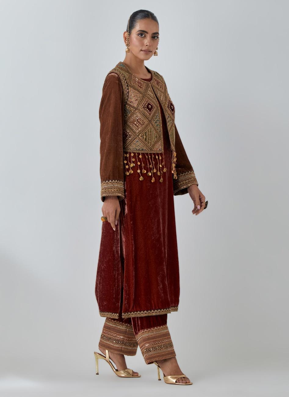 Dark Rust Jacket Kurta Set