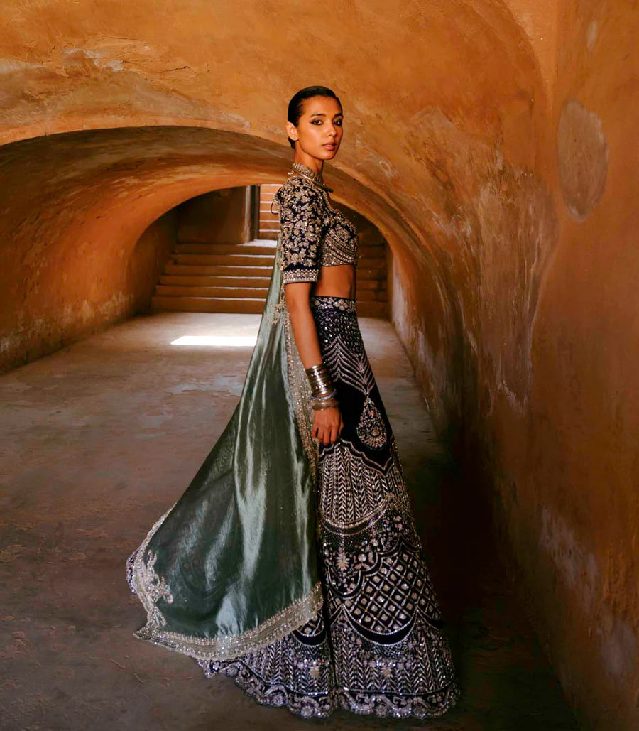 Purple Zardosi Embroidered Lehenga Set