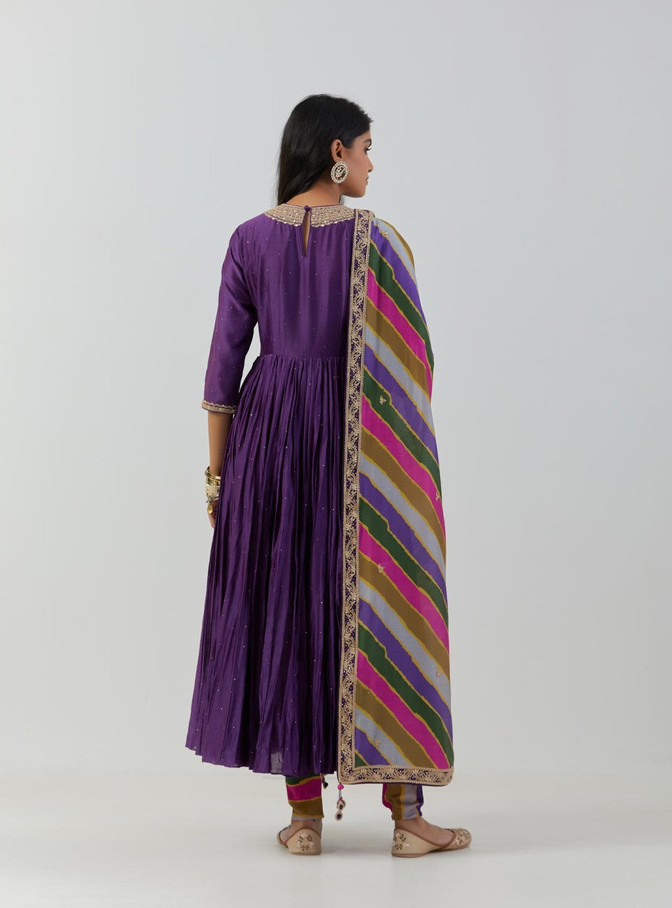 Purple Anarkali Set With Round Neck