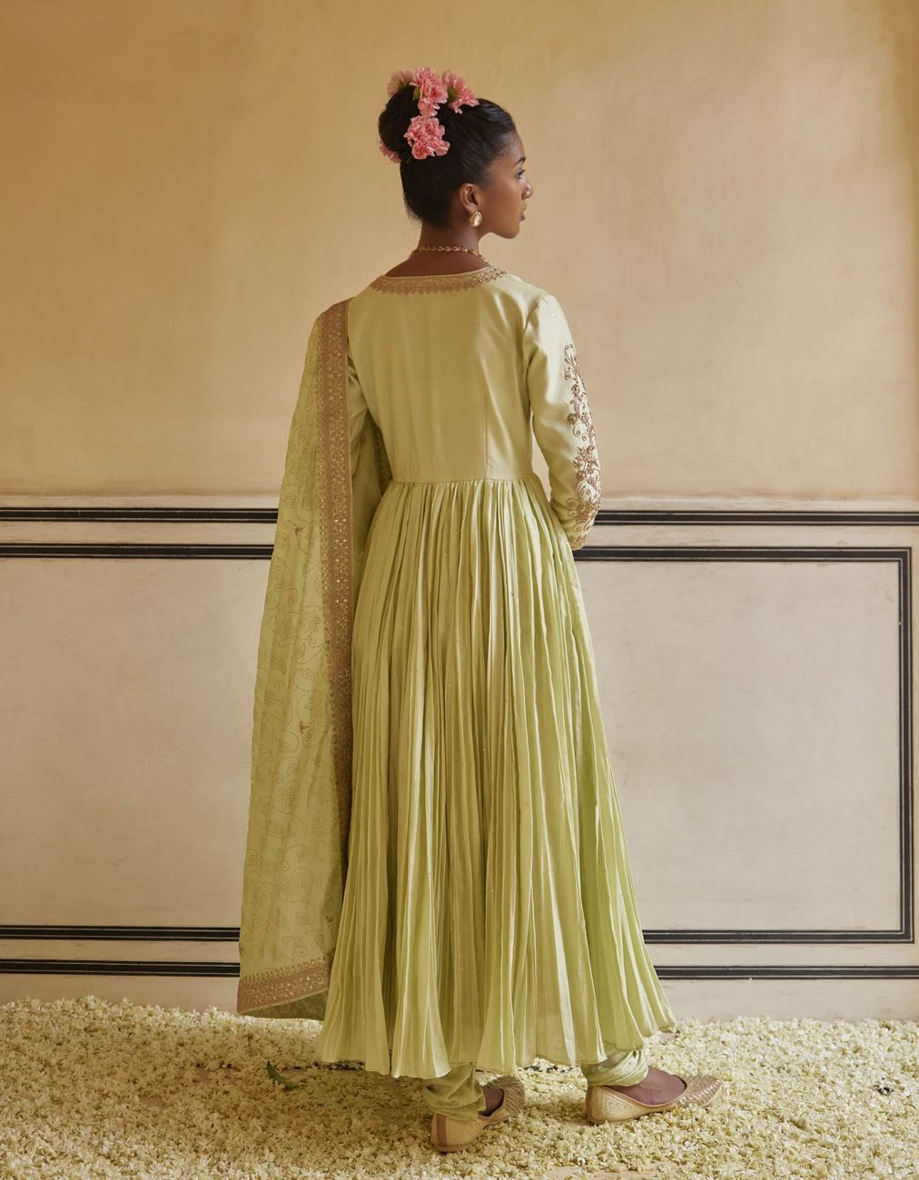 Mint Marodi Work Anarkali Paired With Dupatta & Churidar
