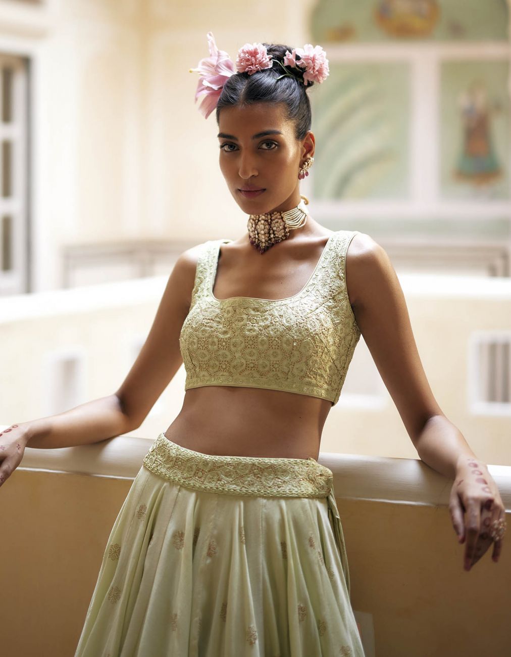 Mint Resham & Patra Work Lehenga Set