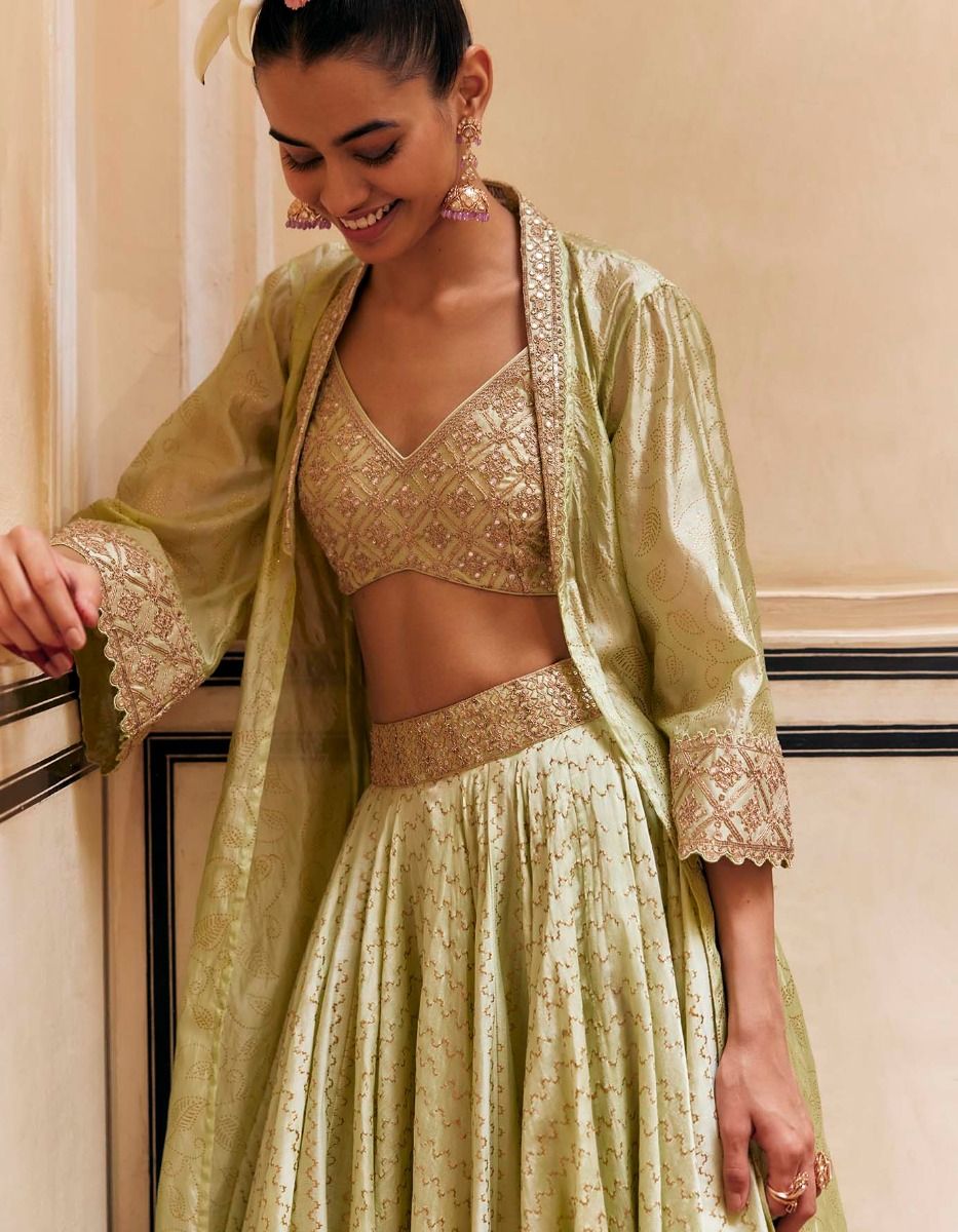 Mint Skirt & Blouse Paired With Cape