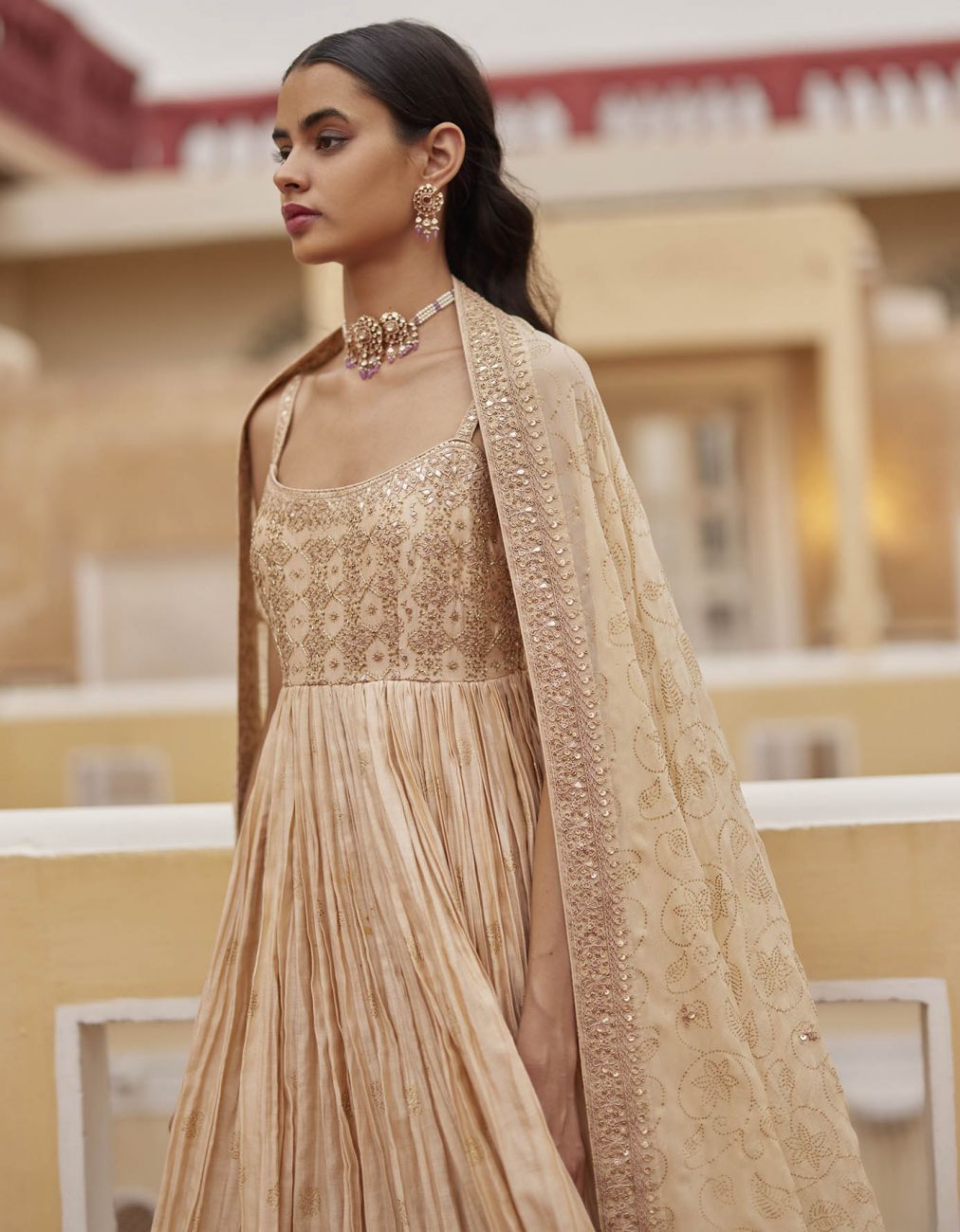 Buttercup Strappy Anarkali Paired With Gharara & Dupatta