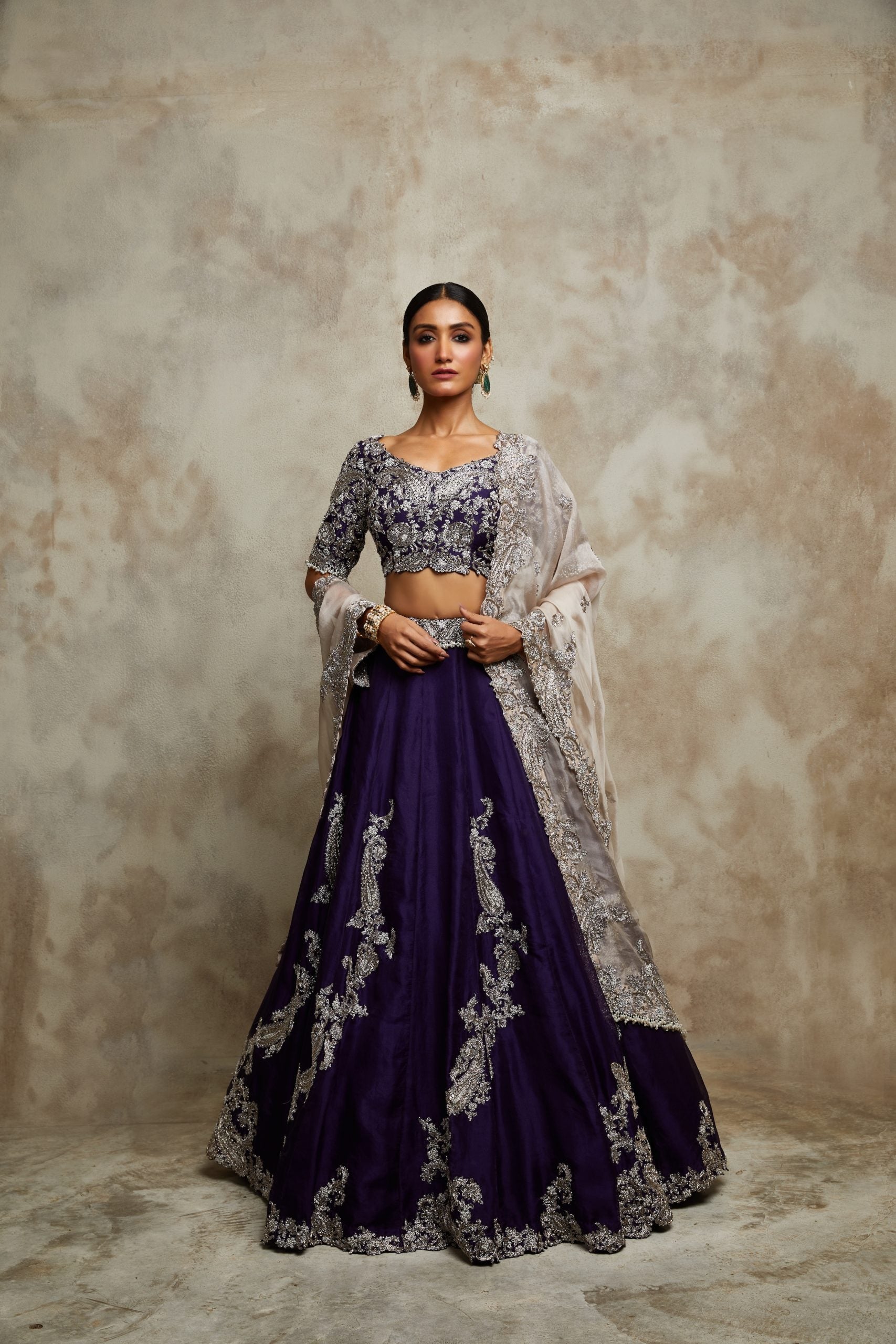 Silk blouse with organza lehenga and dupatta