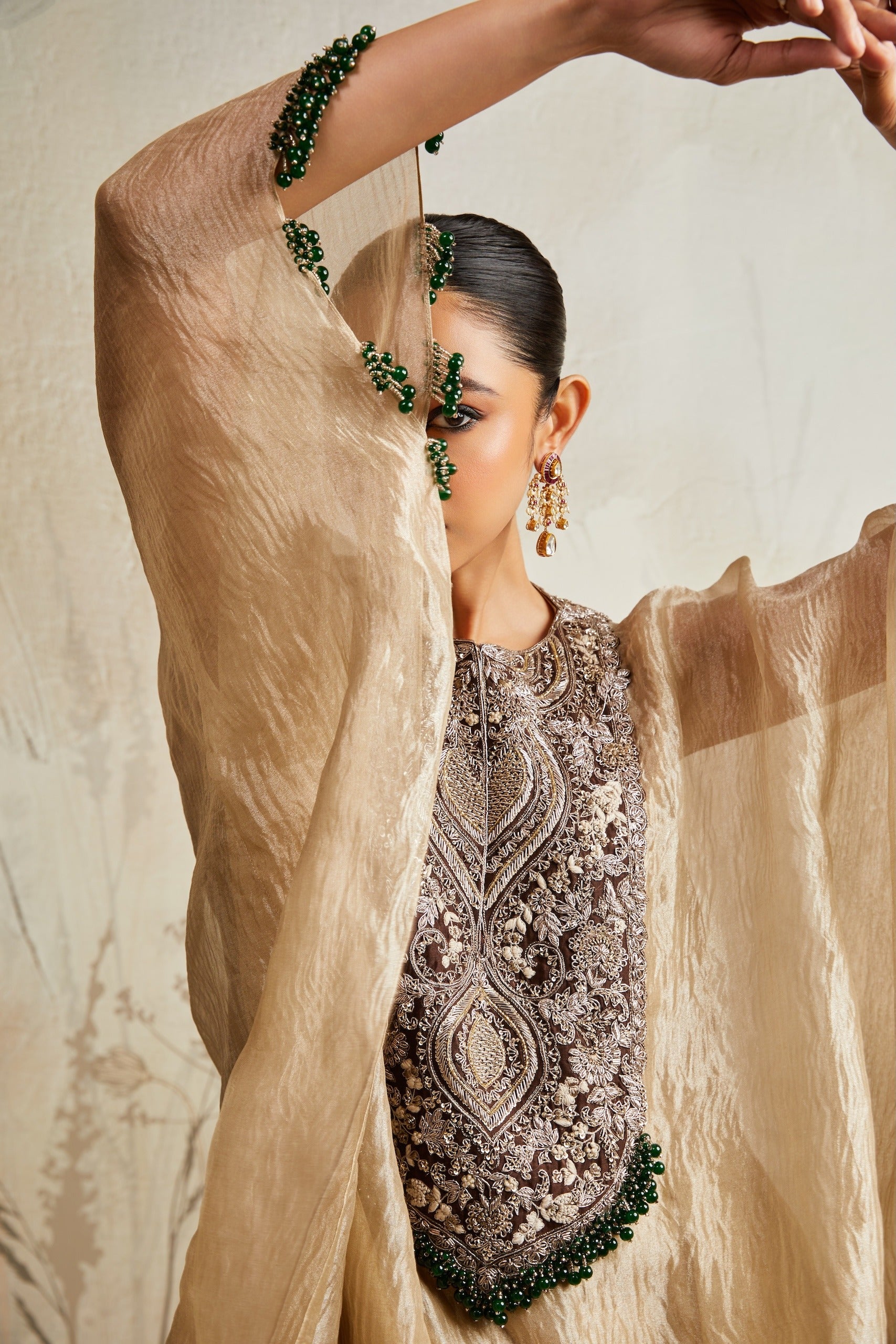 RS Brown Yoke Crushed Tissue Kaftaan