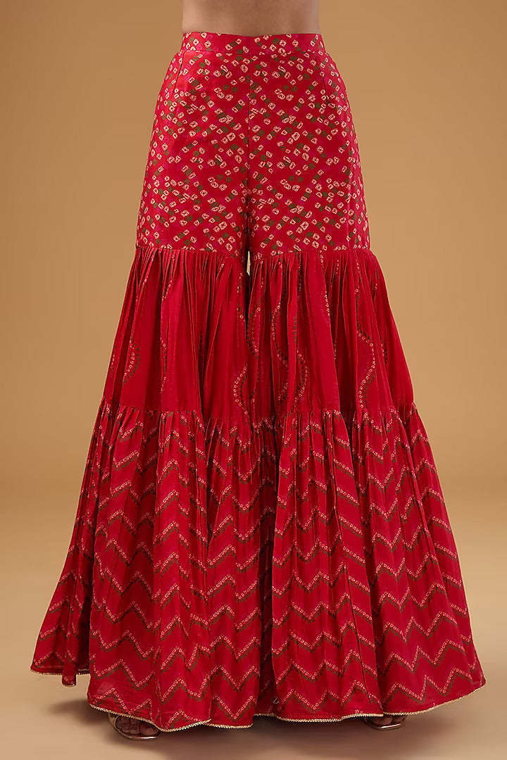 Red Chanderi Silk & Organza Silk Anarkali Set