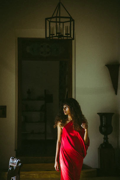 Silk One Shoulder Dress with Back Strap Detail