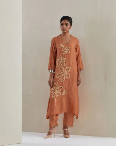 Rust Crushed Kurta Set