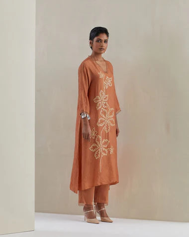 Rust Crushed Kurta Set