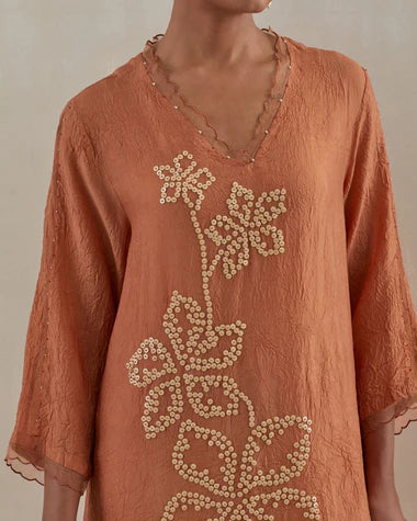 Rust Crushed Kurta Set