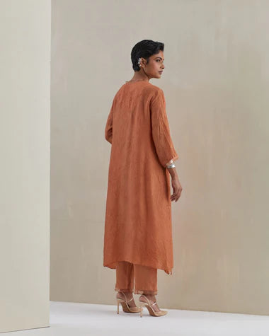 Rust Crushed Kurta Set