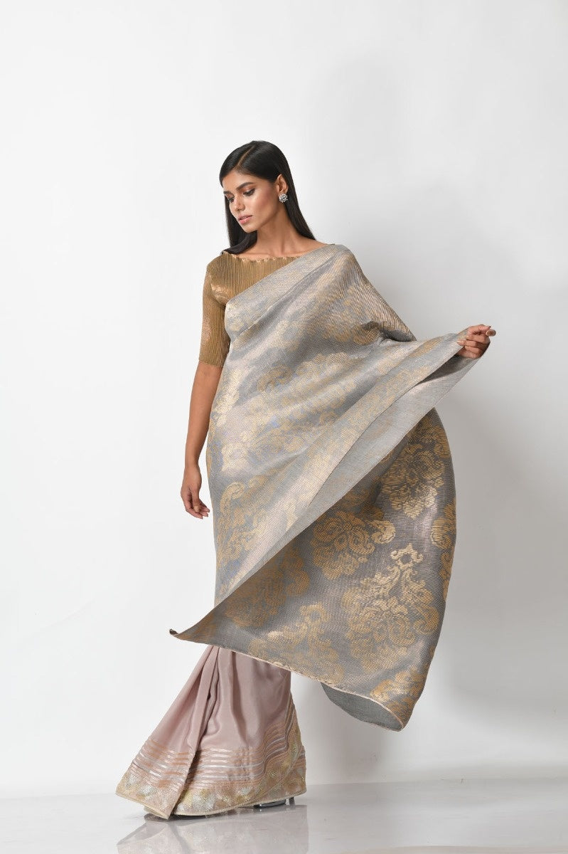 Silver Hand Embroidered Saree