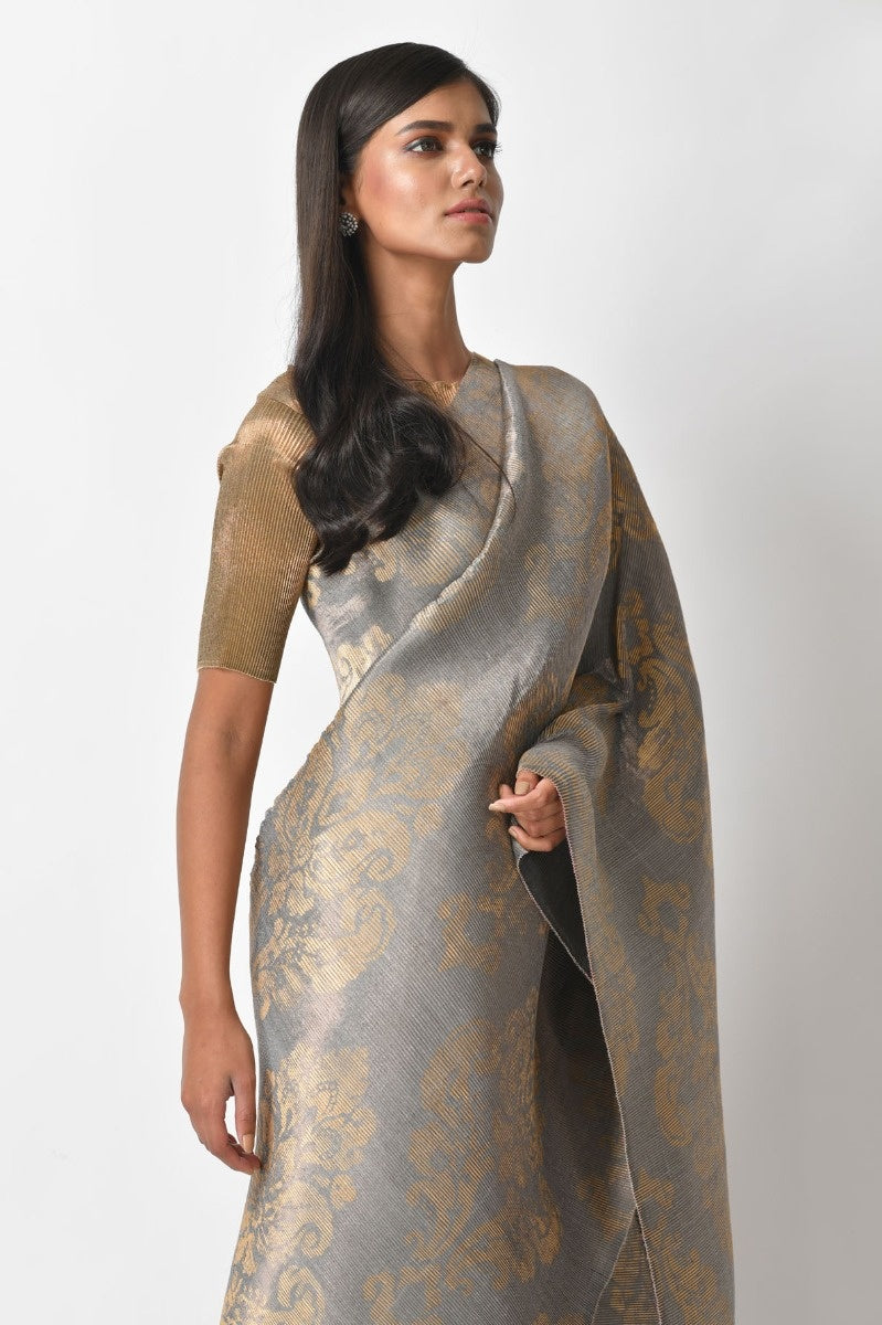 Silver Hand Embroidered Saree