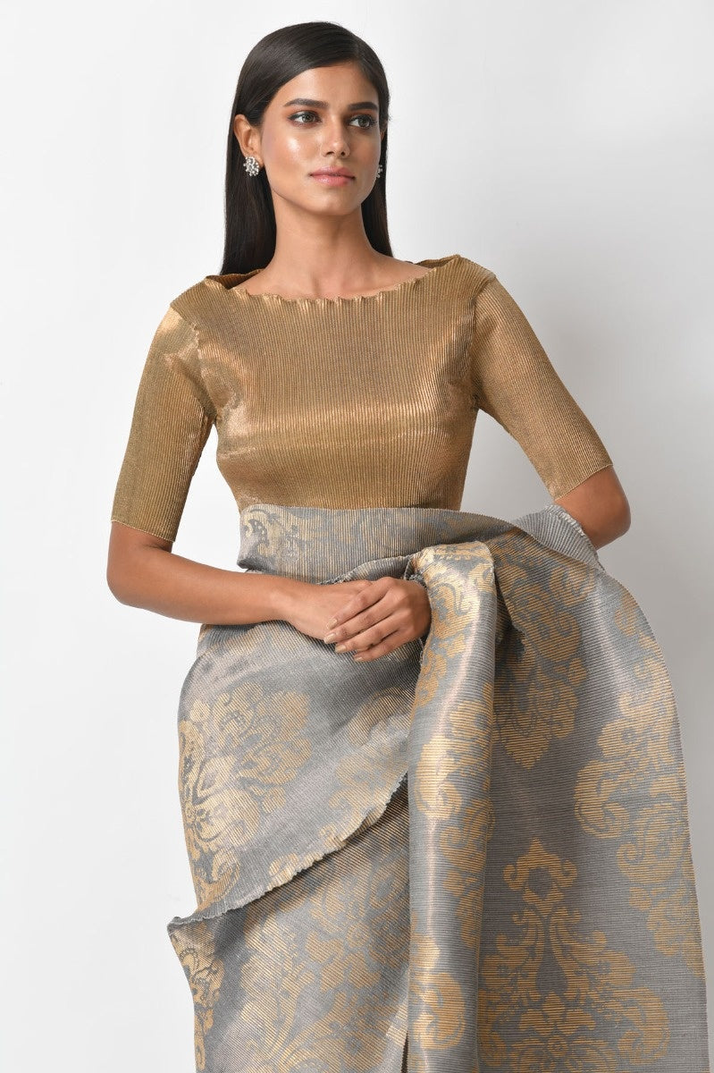 Silver Hand Embroidered Saree