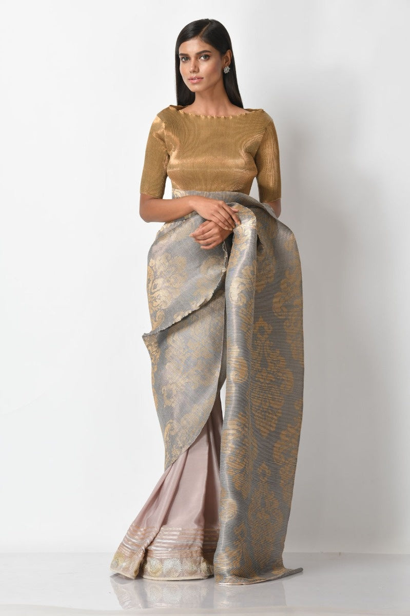 Silver Hand Embroidered Saree