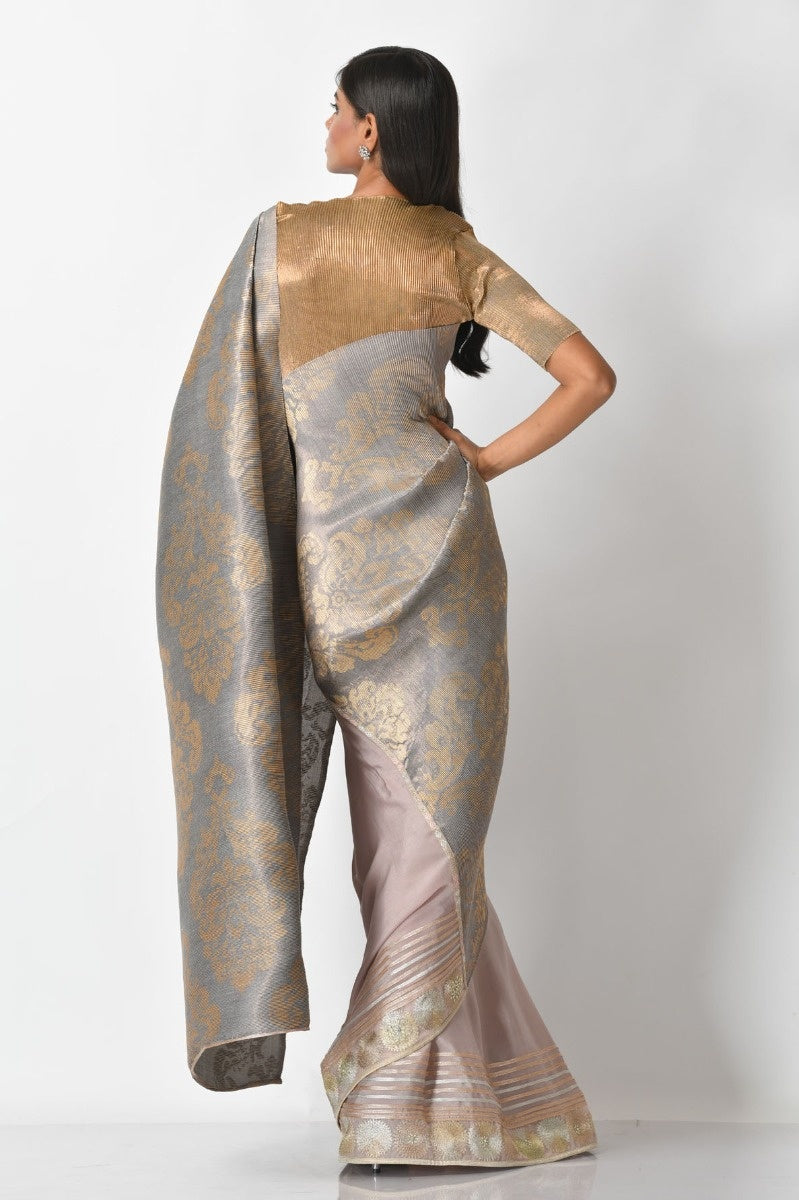 Silver Hand Embroidered Saree