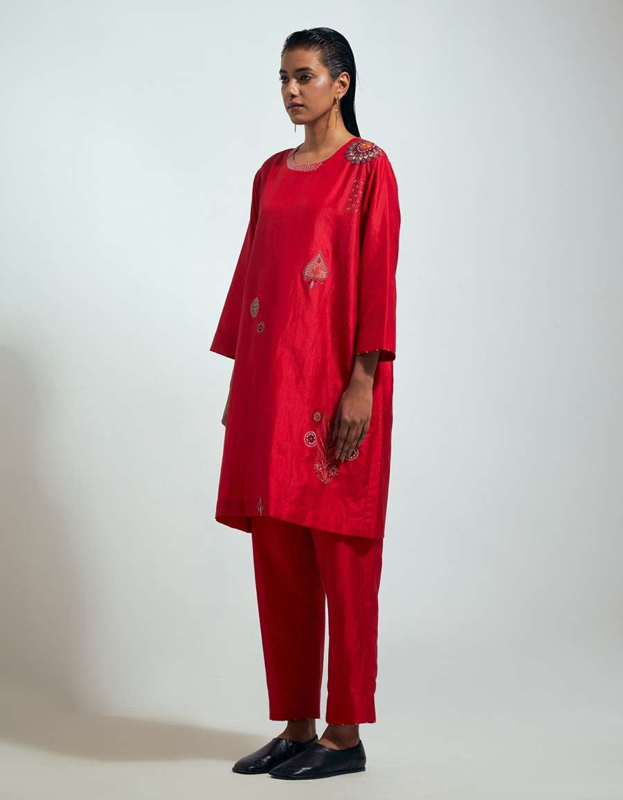 Valentine Red Silk Kurta Set