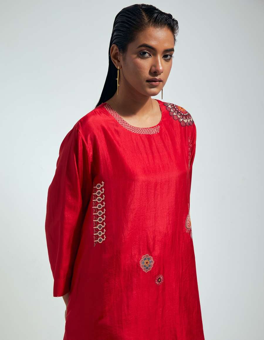 Valentine Red Silk Kurta Set