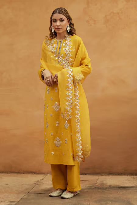 Yellow Gota Straight Kurta Set