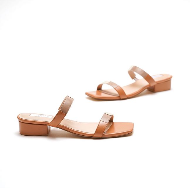 Tan, Ivory & Grey Leather Flat Sandals With Straps