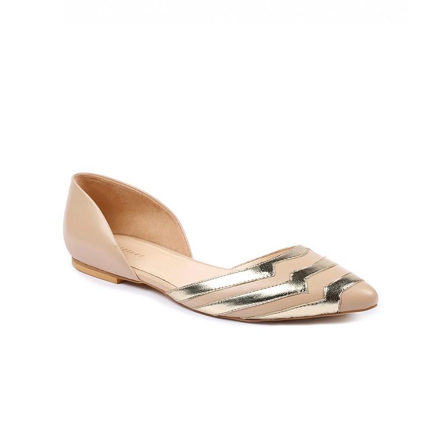 Ivory & Silver Double D'orsay Pure Leather Ballet Flats