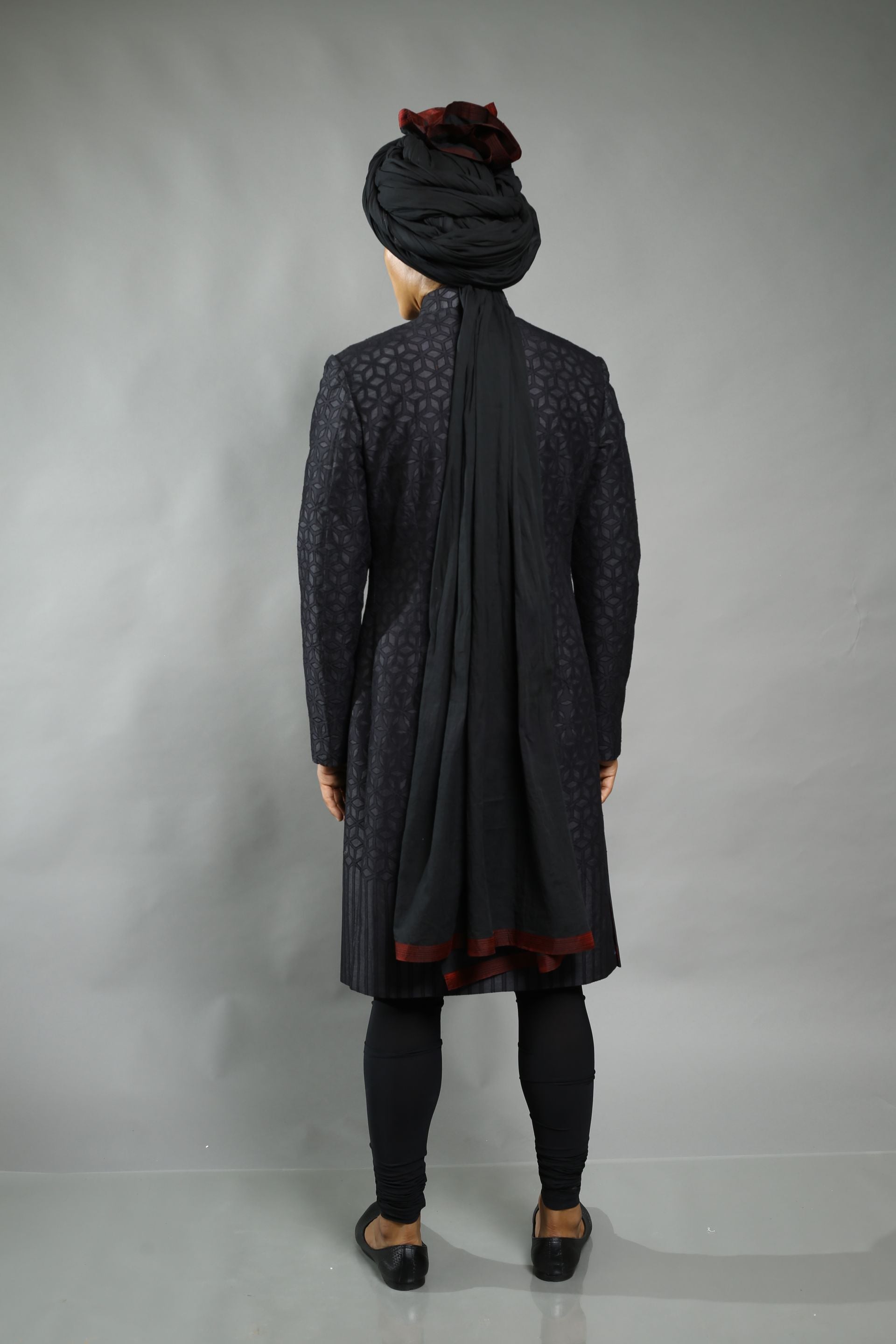 Black Chanderi Applique Embroidered Bandhgala