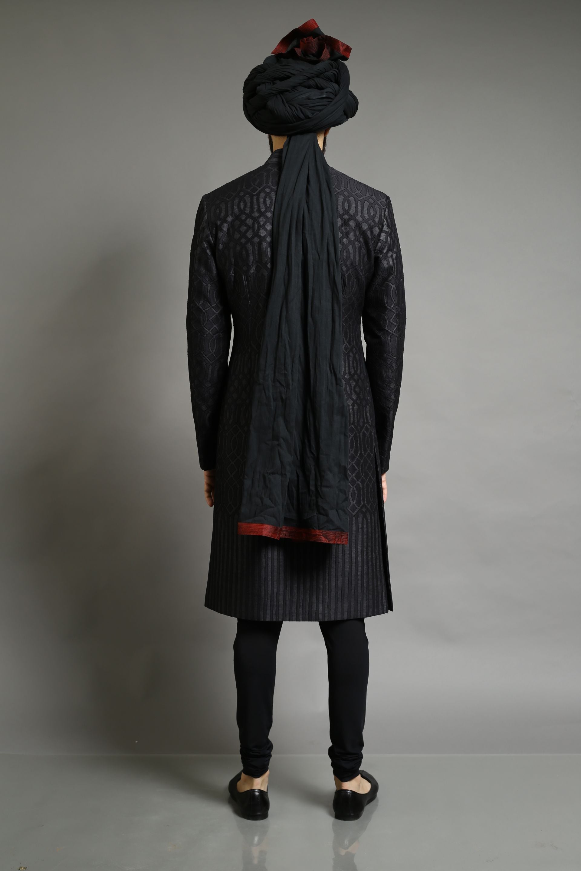 Black Chanderi Applique Embroidered Bandhgala