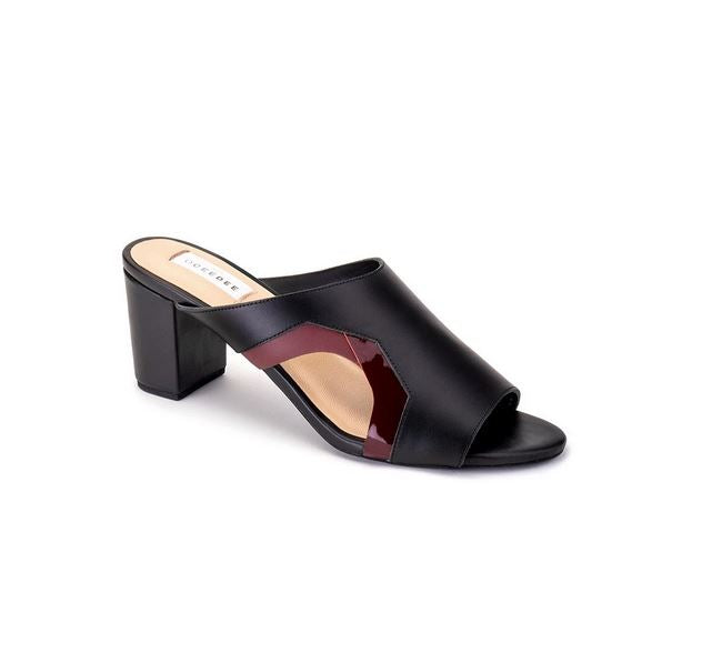 Black Pure Leather Mule Heels With Contrasting Detailing On Sides