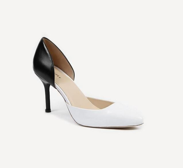 Black & White Pure Leather Dual Shade Pointed Pump Heels