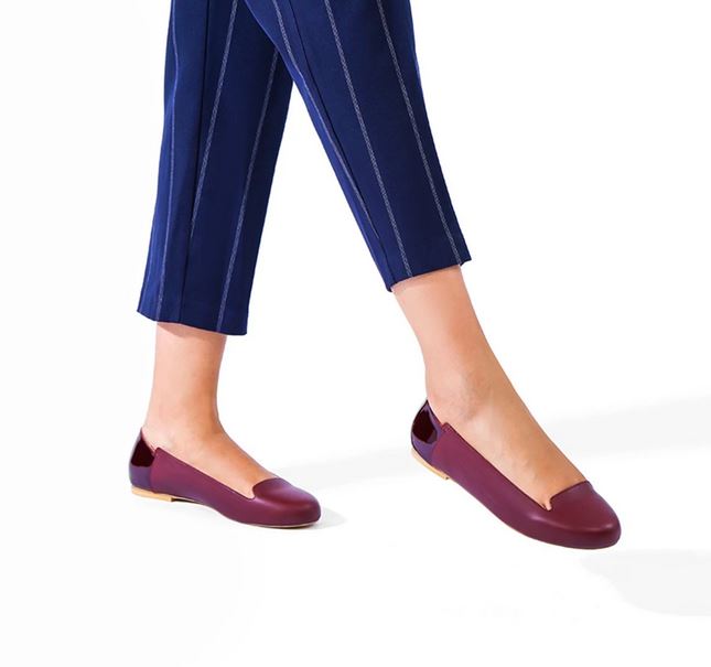 Maroon Pure Leather Flats With Apron Toe Design