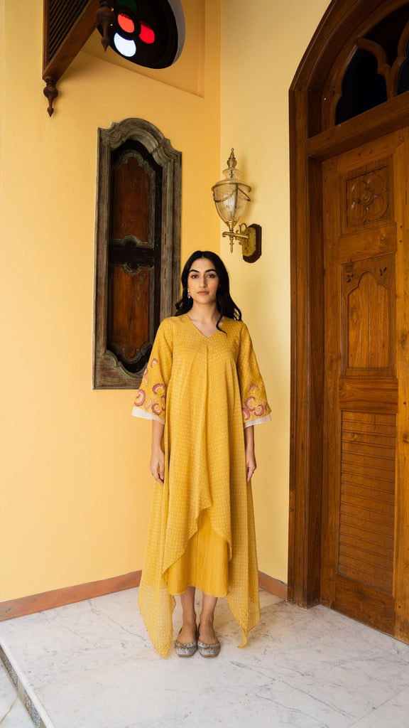 Yellow Muslin Cotton Asymmetric Dress