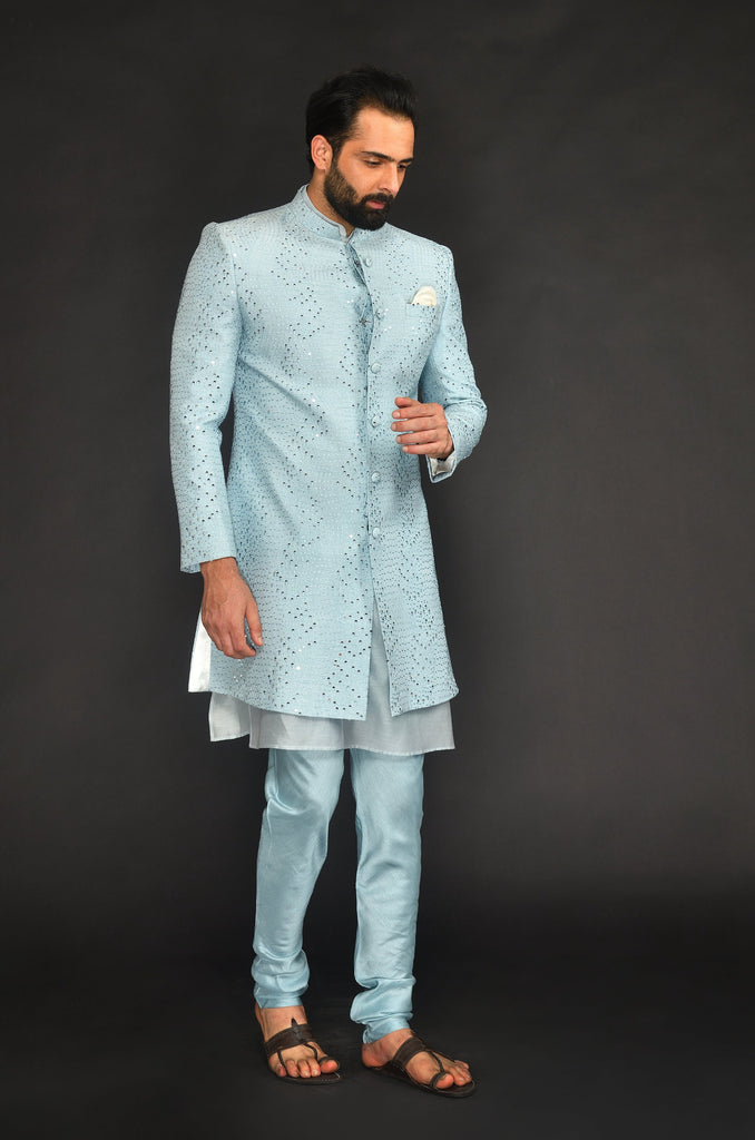 POWDER BLUE INDO WITH KURTA PAIRED WITH SLIM PANT