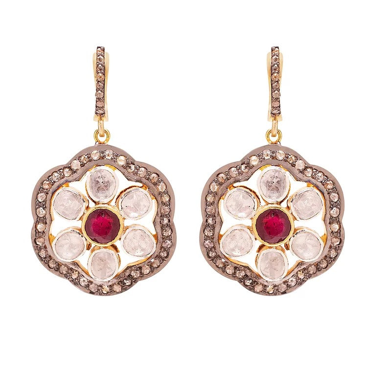 Cascading Bloom Rose And Ruby Earrings