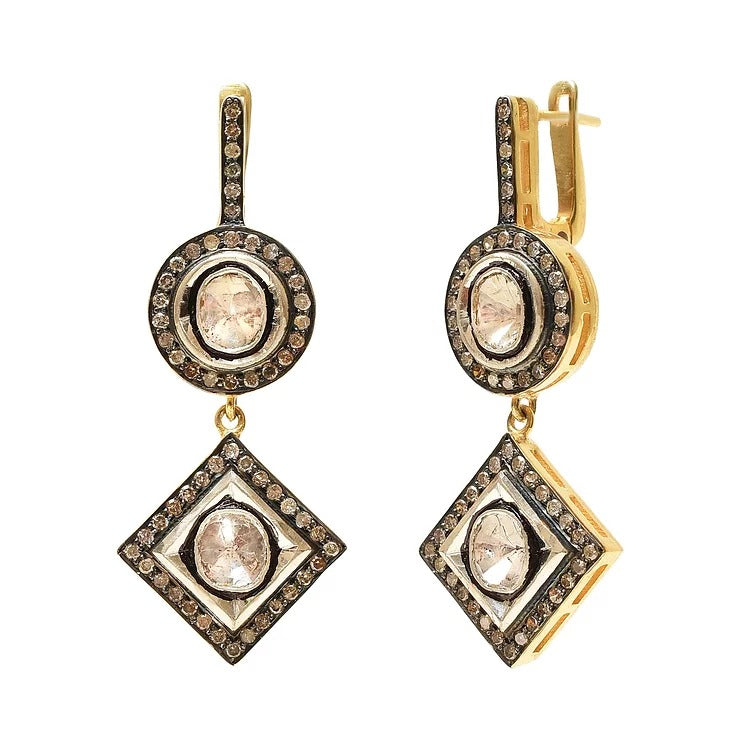 Jessicaa Round and Sqaure Uncut Diamond Dangling Earrings
