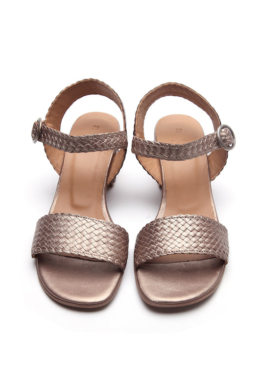 Metallic Leather Ester Block Heel Sandals