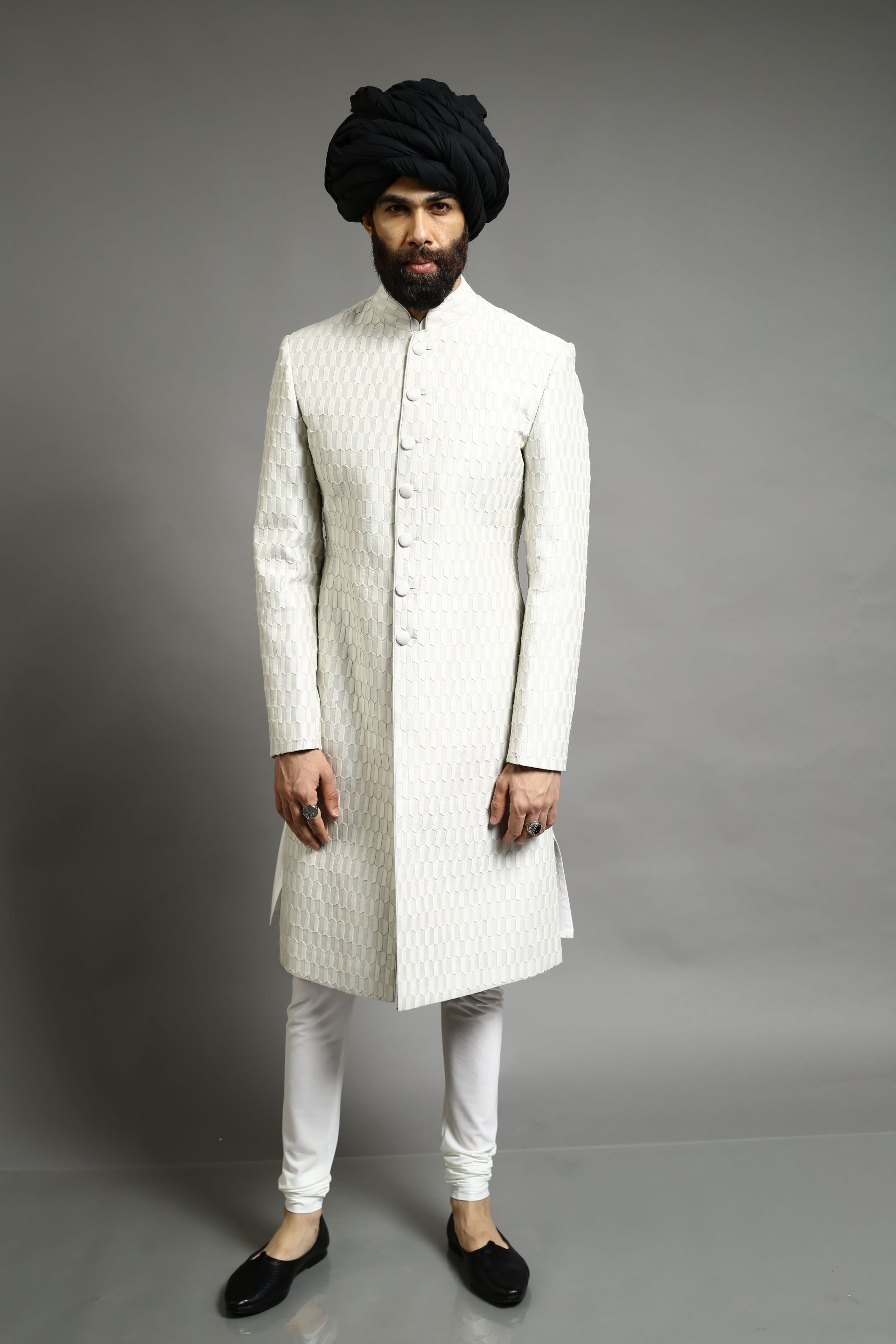 Beige Chanderi Textured Bandhgala