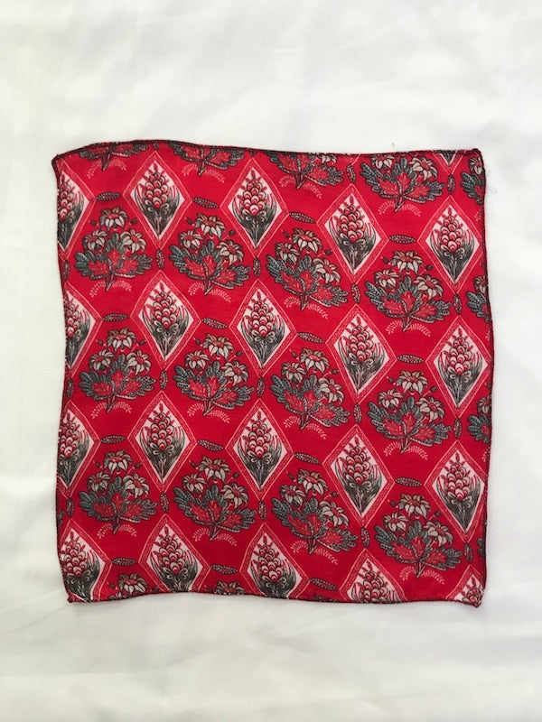 Red Digital Printed Silk Pocket Square (Set of 2)